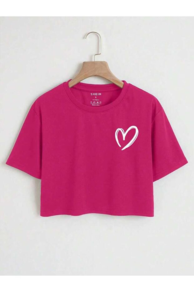 Children's Heart Printed Oversize Crop T-shirt