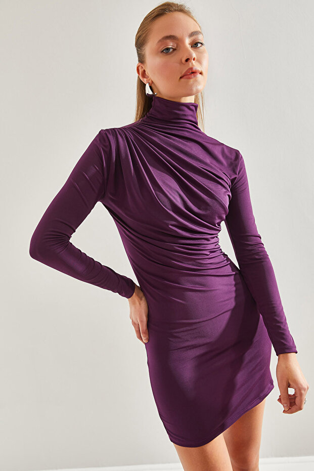Women's Plum Front Gathered Viscose Dress 60111007