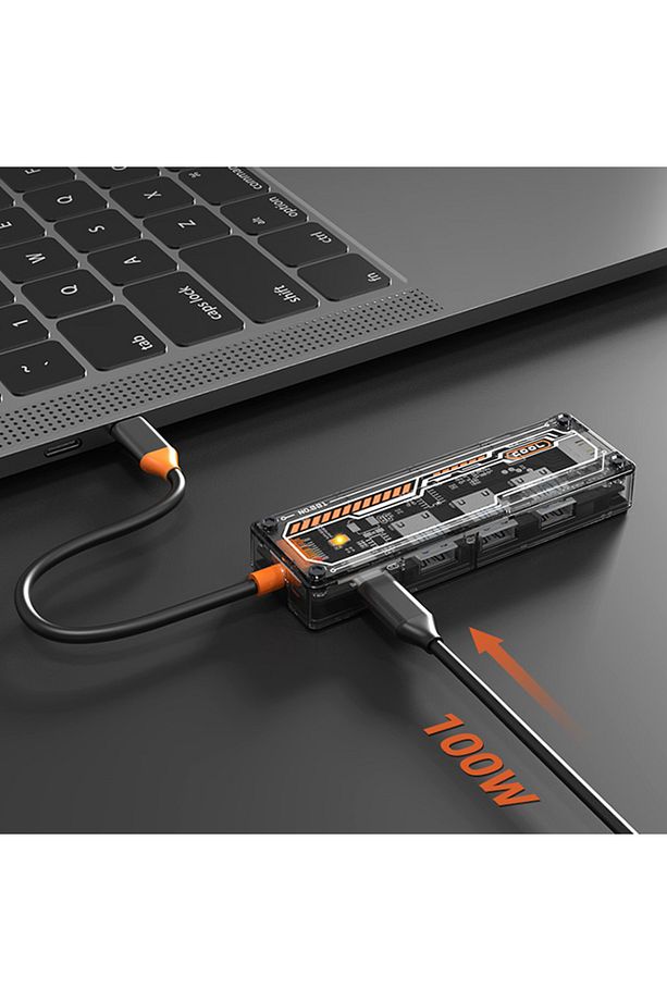 5in1 Type-c To USB3.0 + USB2.0 + Type-c PD 100W + HDMI + Ethernet Çoğaltıcı Transparan Hub - 4