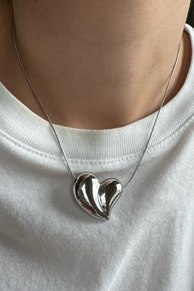 Chubby Heart Thin Chain 316L Steel Necklace