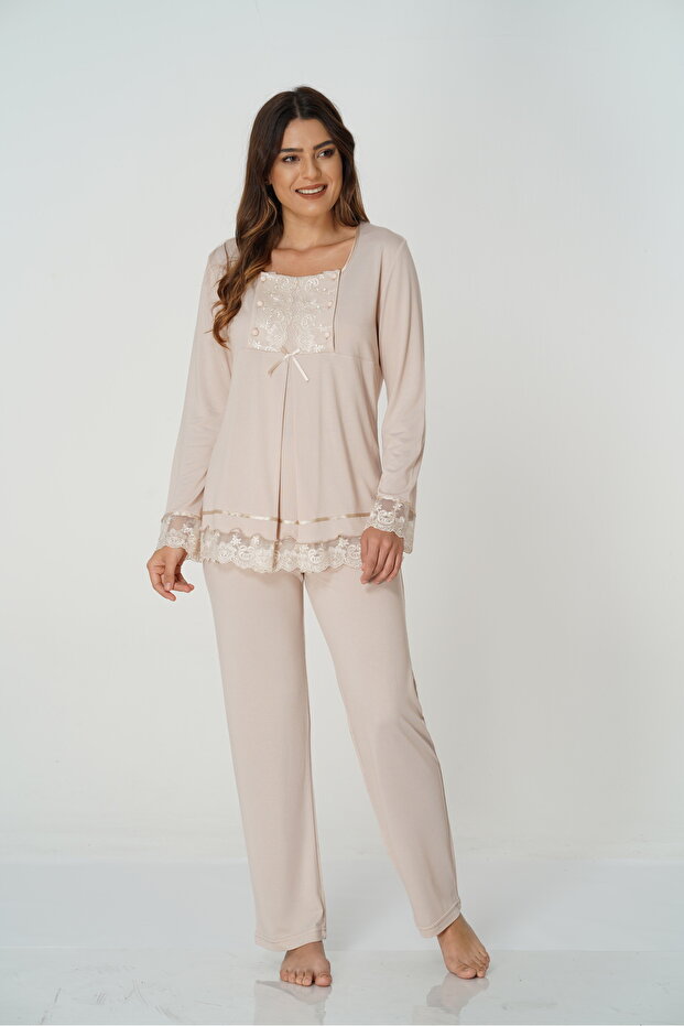 Effortt Mink Maternity Long Sleeve Cotton Pajama Set