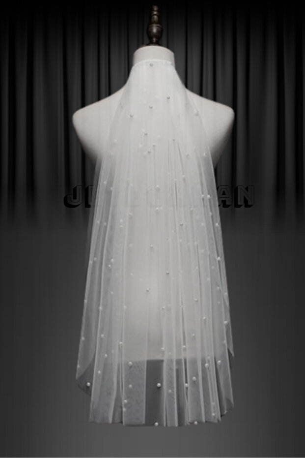 1 Meter Pearl Veil - Wedding Dress Accessory, Wedding Veil, Pearl Detailed Veil