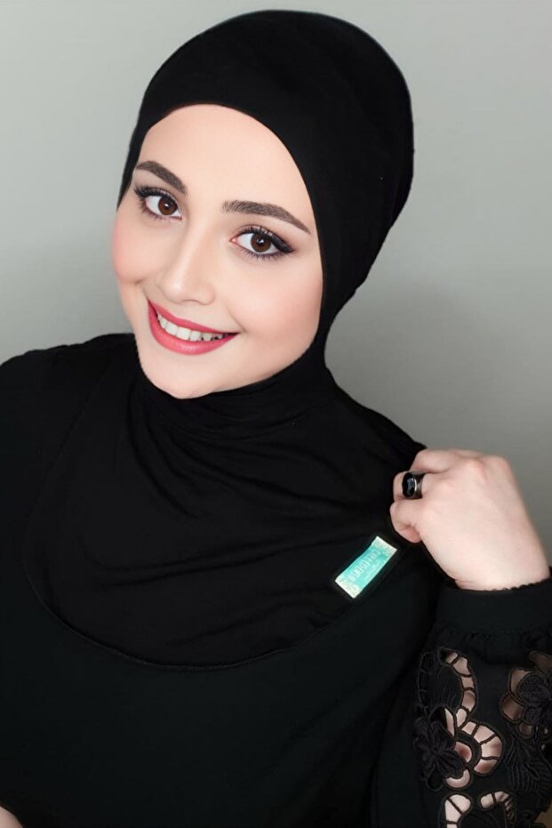 Hijab with Hijab Practical Neck Collar - Sports Bonnet Shawl - Black BON23502