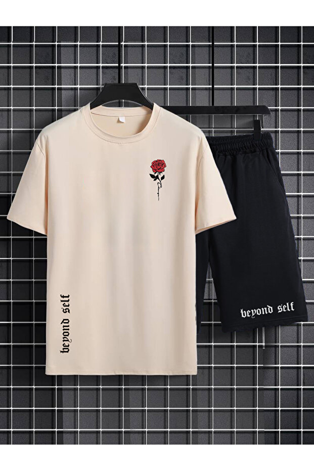 Oversize Rose Print T-Shirt and Shorts Combination Unisex