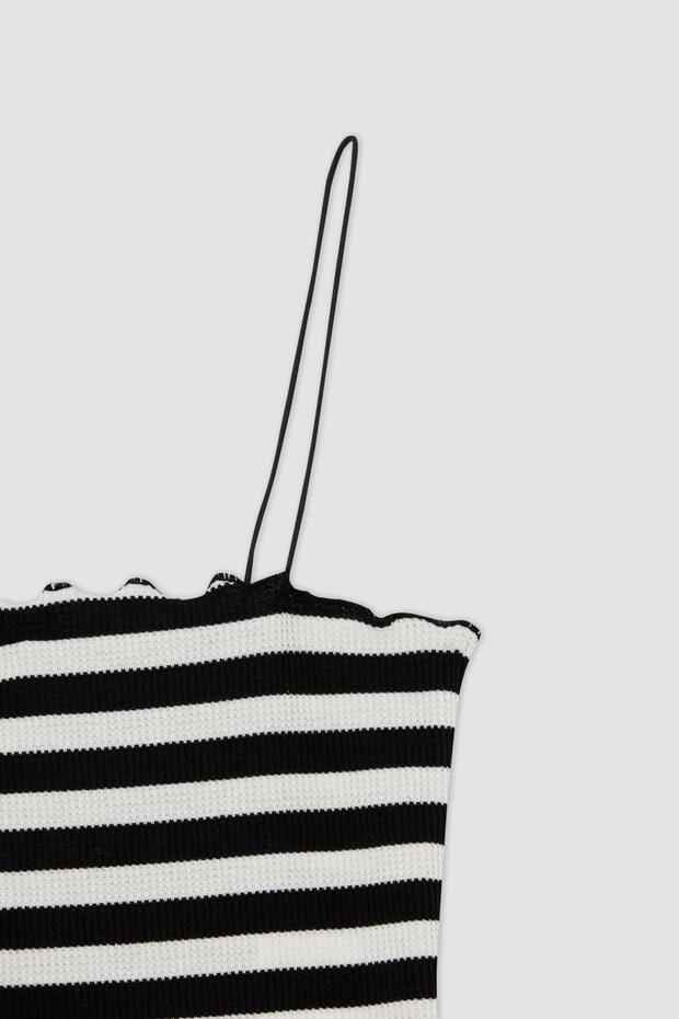 Cool Fitted Striped Waffle Crop Undershirt with String Straps - 6