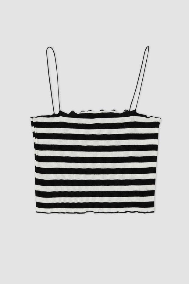 Cool Fitted Striped Waffle Crop Undershirt with String Straps - 5