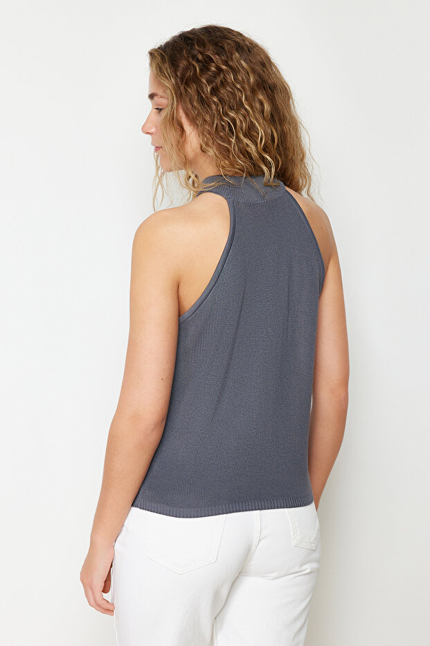 Antrasit Halter Yaka Basic Triko Bluz TWOSS24BZ00150 - 6