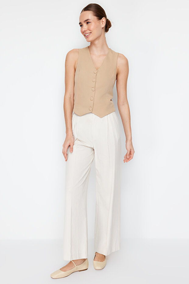 Vizon Fitted Düğmeli Crop Dokuma Yelek TWOSS21YE0009 - 1