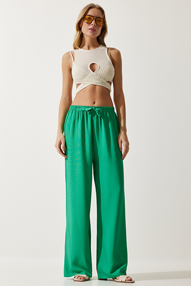 Women Regular Fit Solid Palazzo Pants, Green