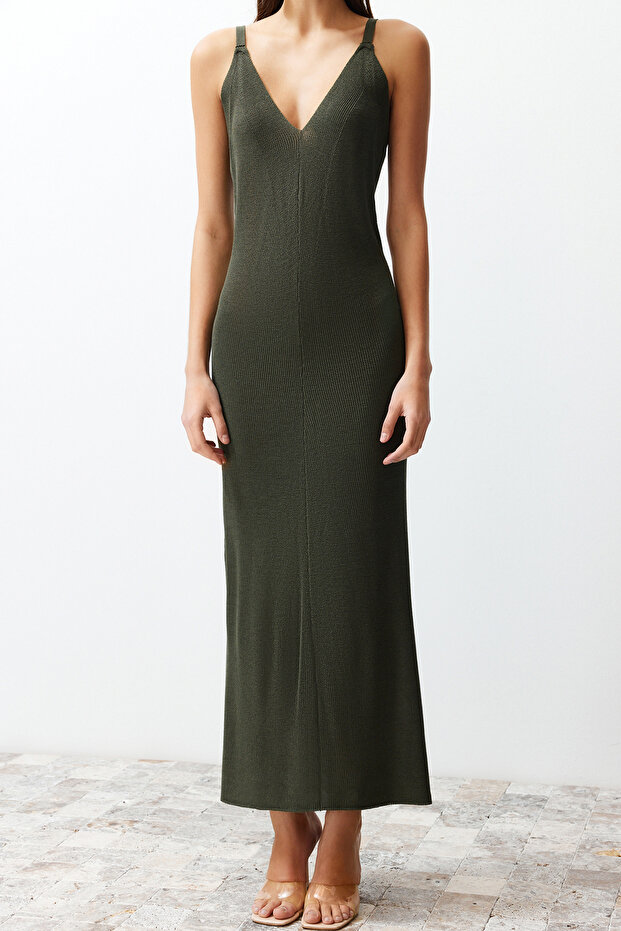 Khaki Maxi Strick Basic Kleid TWOSS20EL1574 - 4