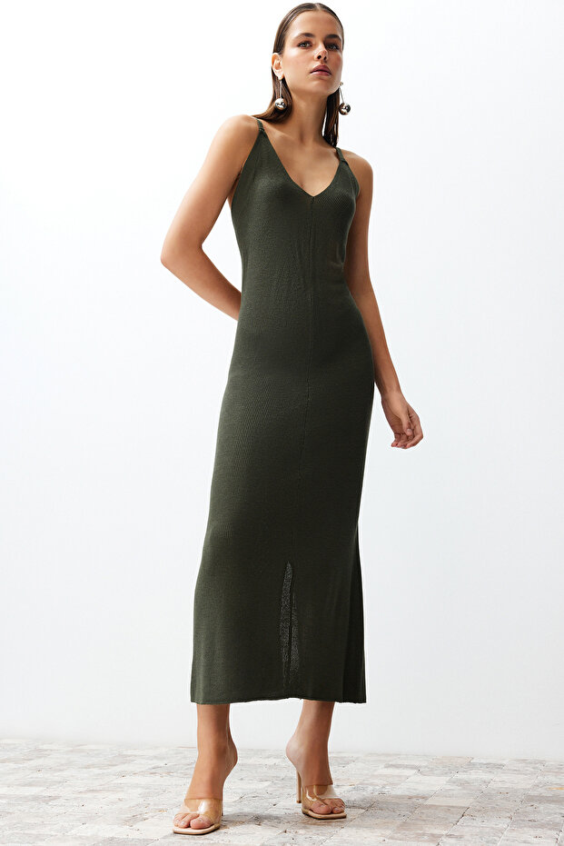 Khaki Maxi Strick Basic Kleid TWOSS20EL1574 - 1