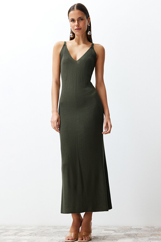 Khaki Maxi Strick Basic Kleid TWOSS20EL1574 - 2