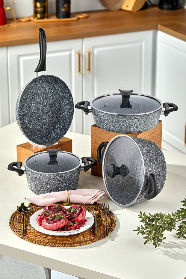 Mastercook 7-Piece Granite Cookware Set Gray