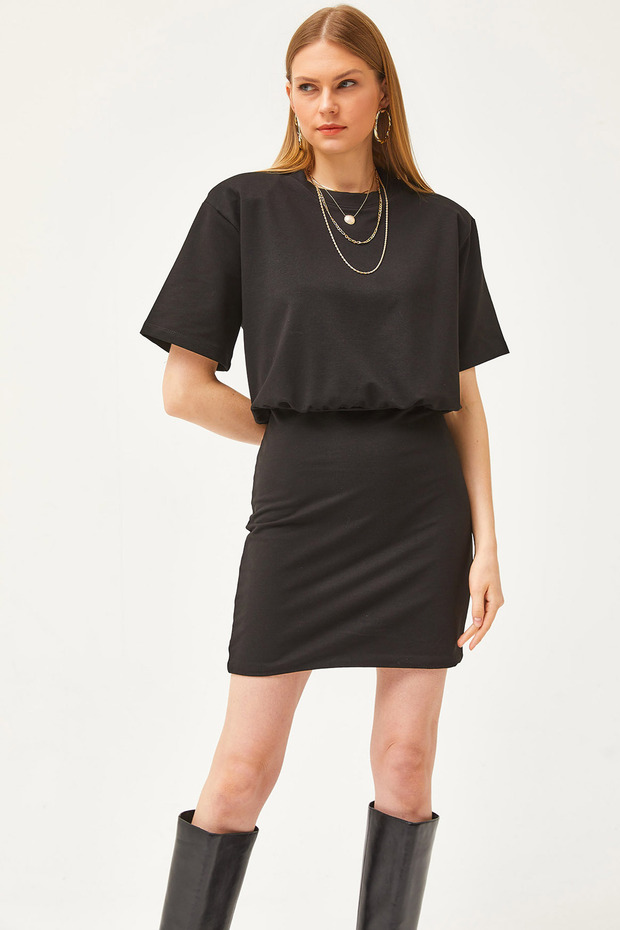 Women's Black Skirt Double Layer Top Flowing Dress ELB-19002062