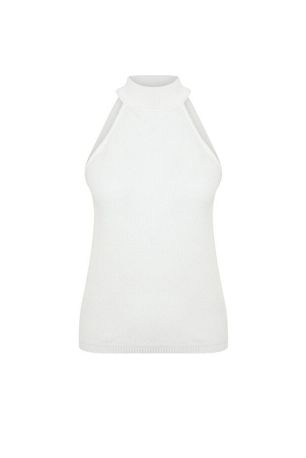 Ekru Halter Yaka Basic Triko Bluz TWOSS24BZ00150 - 7