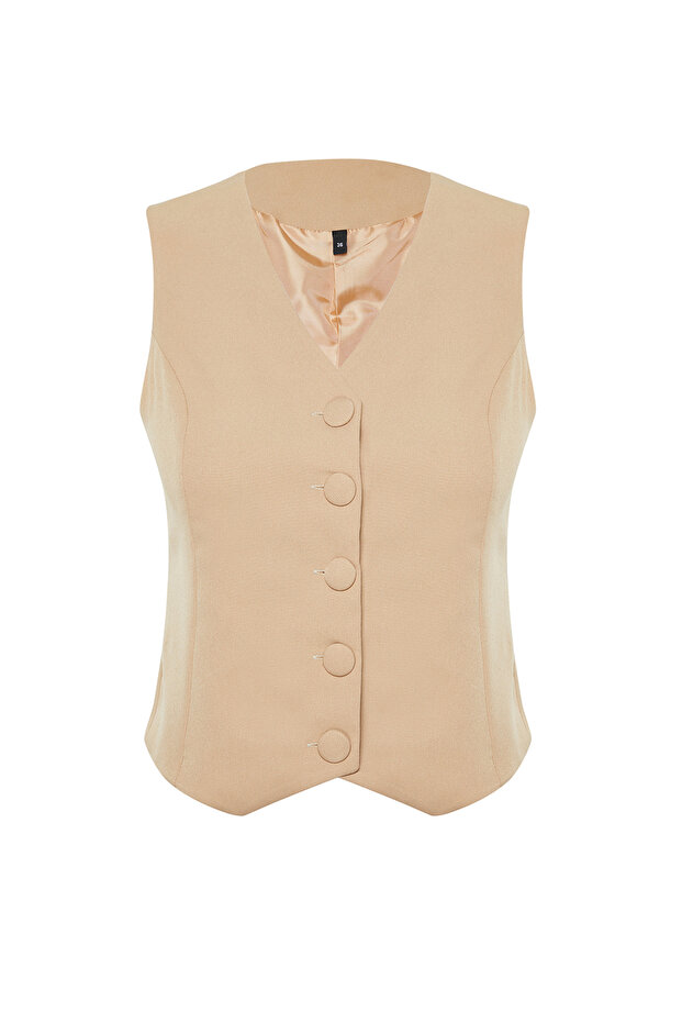 Vizon Fitted Düğmeli Crop Dokuma Yelek TWOSS21YE0009 - 7