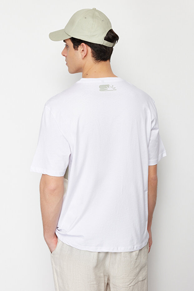 Mint Oversize/Geniş Kesim Yazı Baskılı Renk Bloklu %100 Pamuklu Kısa Kol T-Shirt TMNSS24TS00129 - 6