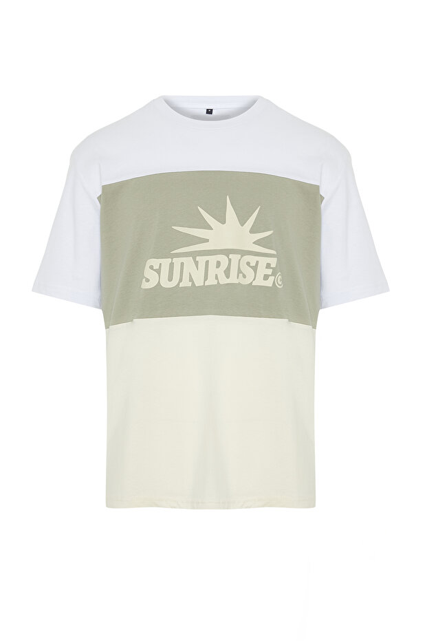 Mint Oversize/Geniş Kesim Yazı Baskılı Renk Bloklu %100 Pamuklu Kısa Kol T-Shirt TMNSS24TS00129 - 7
