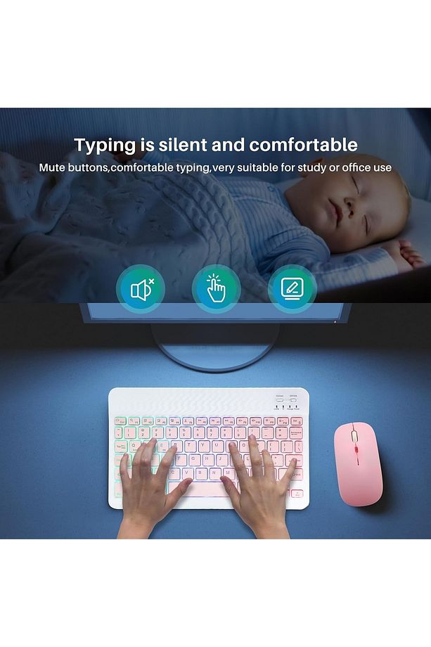 Tüm Cihazlara Uyumlu Akıllı Taşınabilir Şarj Edilebilir Aydınlatmalı Kablosuz Bluetooth Klavye - 3