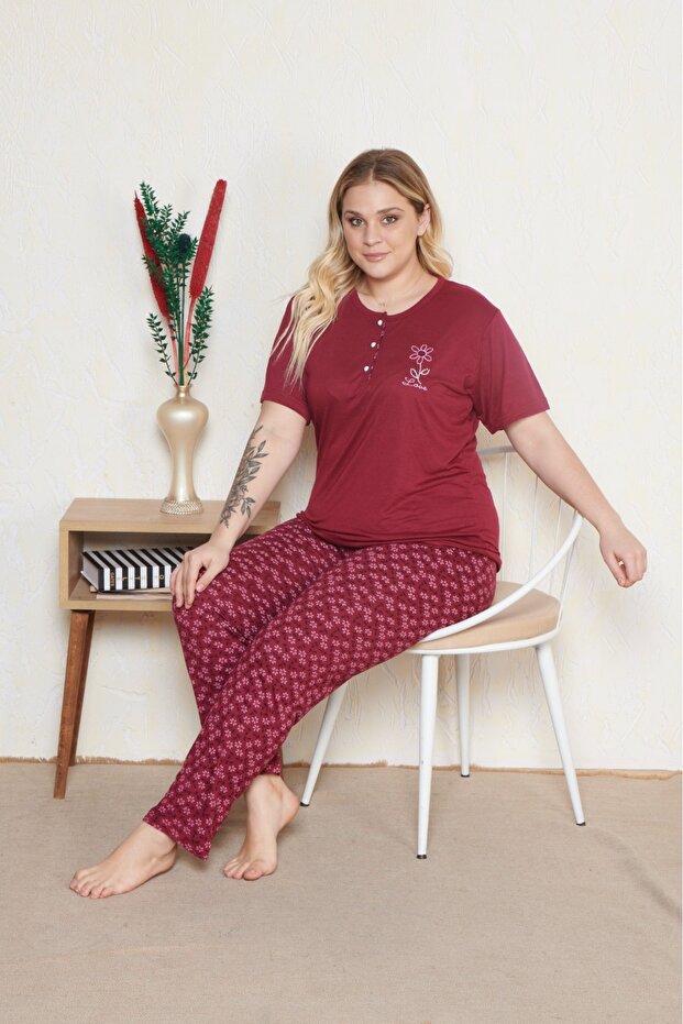 Women's Large Size Short Sleeve Pajamas Set