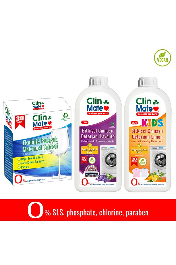 3'li Set Ekolojik Bulaşık Tableti 30 Yk - Bitkisel LAVANTA ve ÇOCUK Çamaşır Deterjanı 750 ml 40 Yk - 1