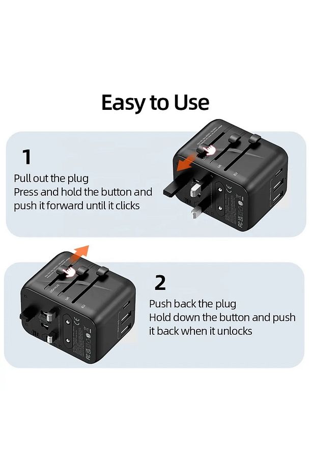 Seyahat Adaptörü Usb 25w Pd Duvar Güç Seyahat Adaptörü Çoklu Fiş Evrensel Seyahat Adaptörü - 4