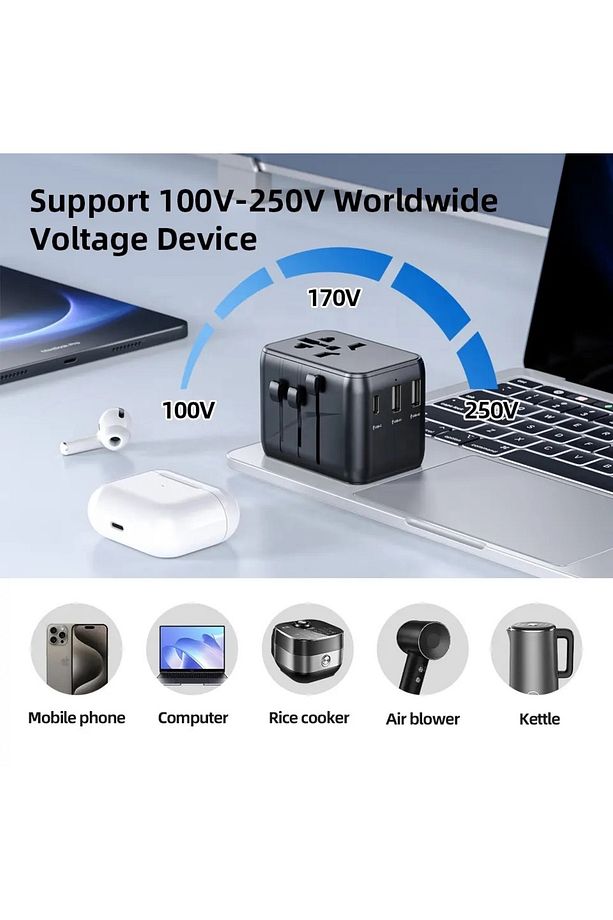 Seyahat Adaptörü Usb 25w Pd Duvar Güç Seyahat Adaptörü Çoklu Fiş Evrensel Seyahat Adaptörü - 2
