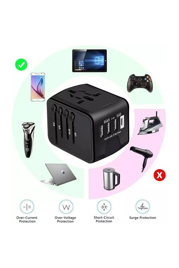 Seyahat Adaptörü Usb 25w Pd Duvar Güç Seyahat Adaptörü Çoklu Fiş Evrensel Seyahat Adaptörü - 6