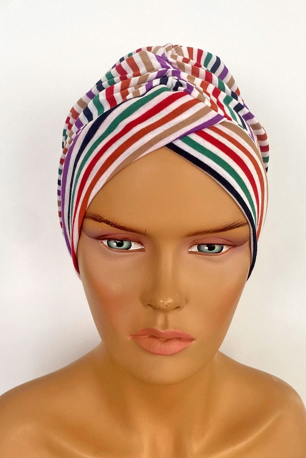 Ready Turban Bonnet Combed Fabric Cross Banded Hijab Bonnet Hijab Women's Bonnet Colorful Striped
