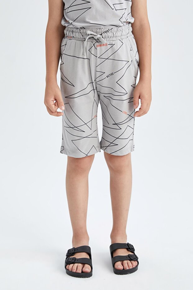 Boy's Patterned Combed Cotton Bermuda Shorts - 3