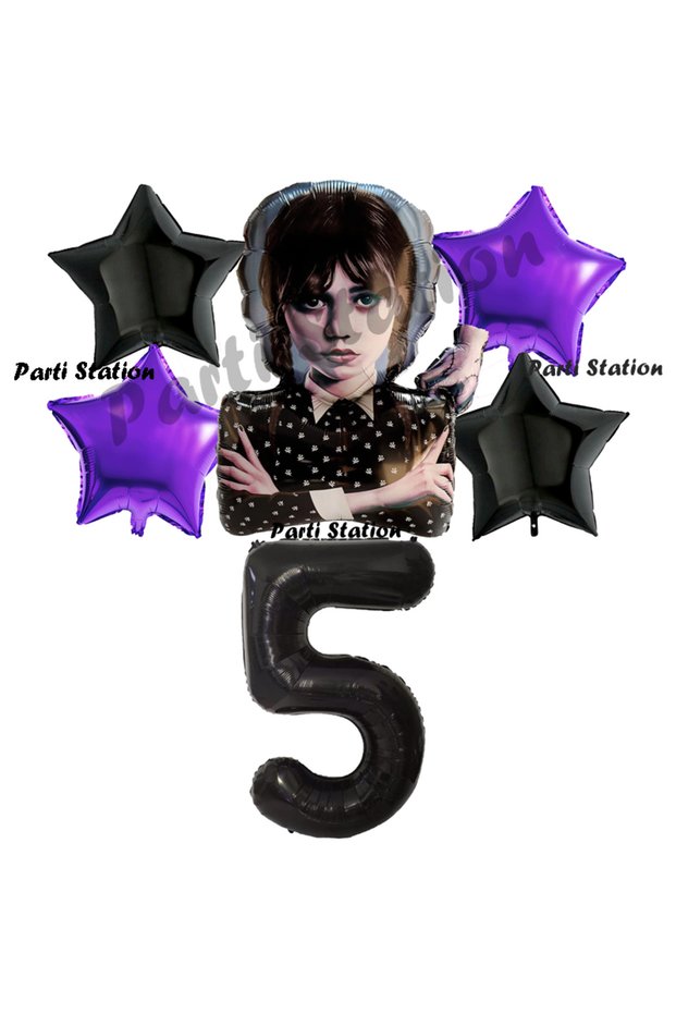 Wednesday Balloon Set 5 Years Old Wednesday Addams Black Purple Concept Birthday Party Balloon Set