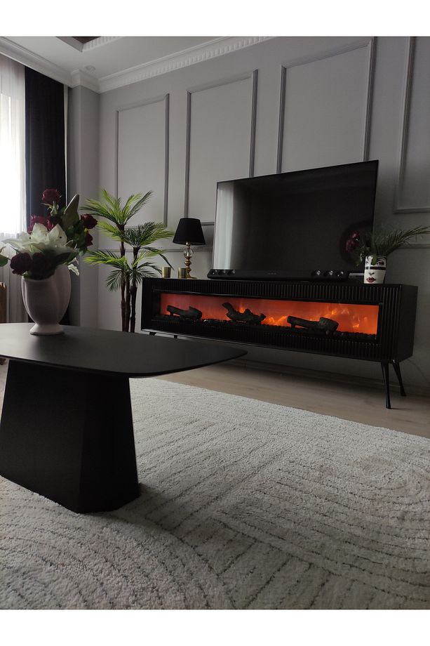 Lüks palmiye Ağacı Salon için yapay ağaç 150 cm 3 gövde 27 yaprak siyah parlak saksıda - 3