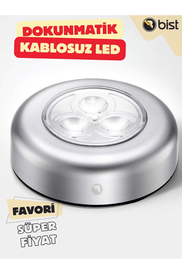Vitrin Mutfak Tezgah Üstü Dolap Içi Aydınlatma Yapışkanlı Kablosuz Dokunmatik Spot Lamba (3 LED) - 1
