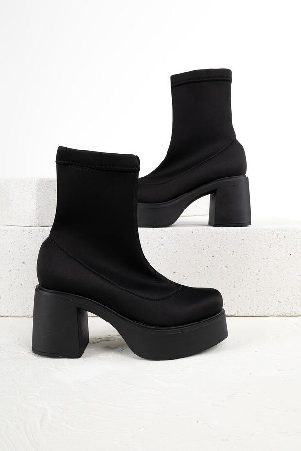 Guvaye Kadın Dalgıç Kalın Topuklu Siyah Bot - 2