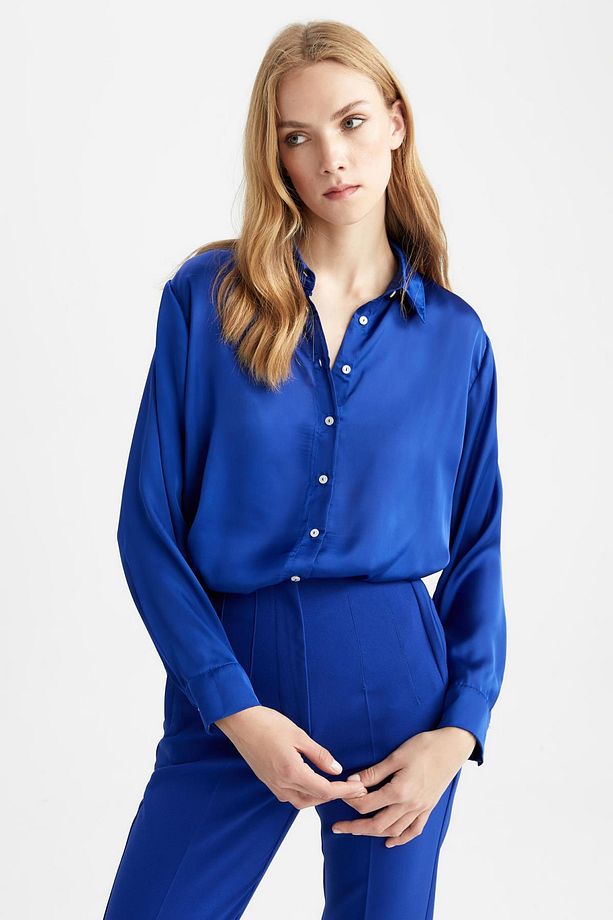 Regular Fit Saten Uzun Kollu Gömlek Z2989az22au - 1