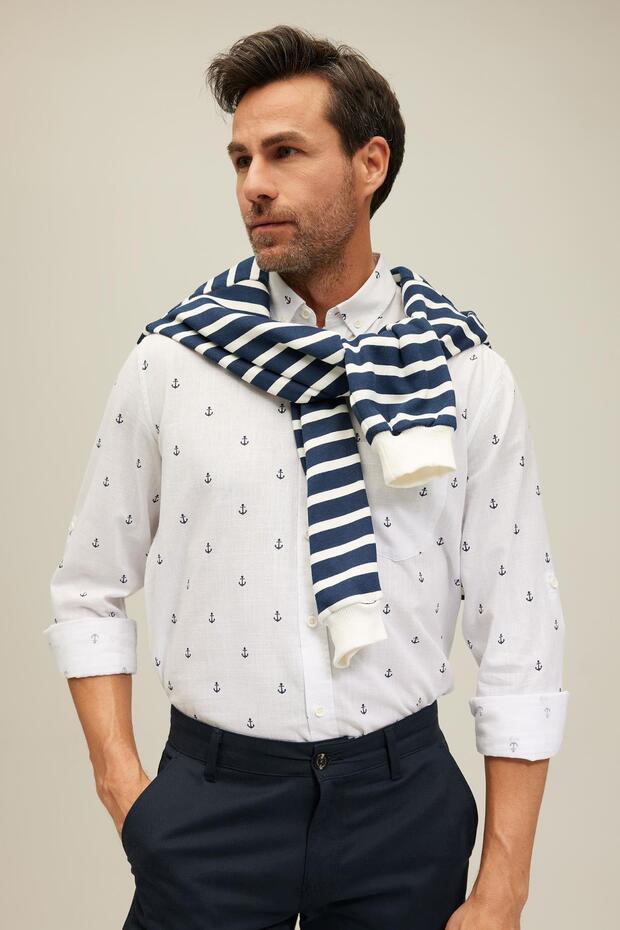 100% Cotton Regular Fit Patterned Long Sleeve Shirt Z3002Az23Sp
