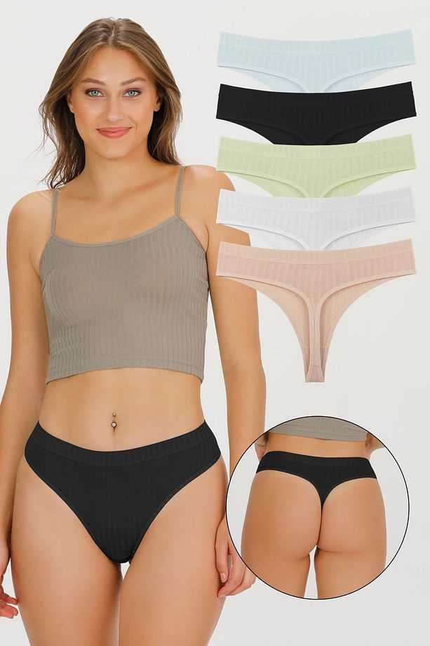 Kadın Fitilli Soft Renkler 5'li Slip Külot Set - Kts4015 - 1