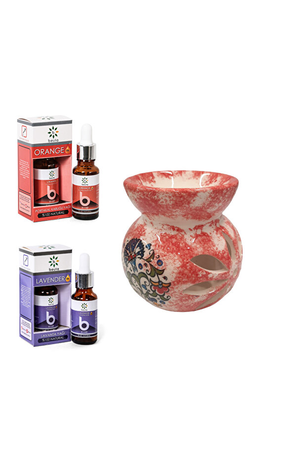 Lavender Oil 20 ml + Orange Oil 20 ml and Ceramic Incense Burner