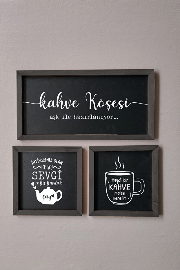 Tea Coffee Corner, Turkish Writing, Let's Have a Coffee Break, Wooden Framed Painting
