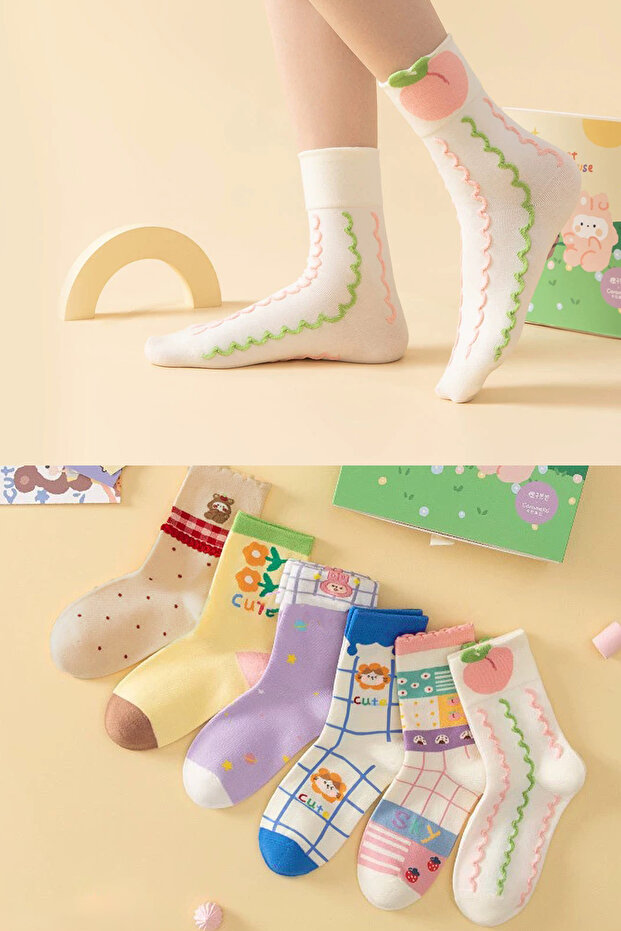 6 Pairs of Women's Patterned Style Socks