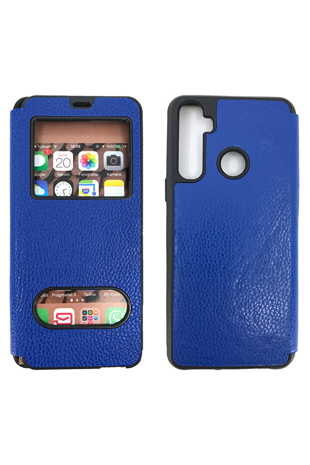 Realme 5i Uyumlu Pencereli Kapaklı Kılıf - Mavi - 1