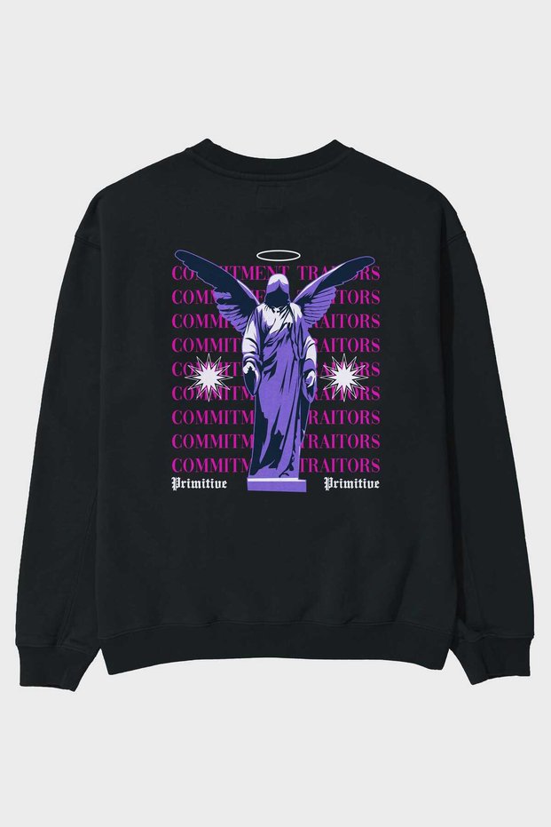 Commitment Traitors Back Printed Black Oversized Sweatshirt Men Women Crew Neck