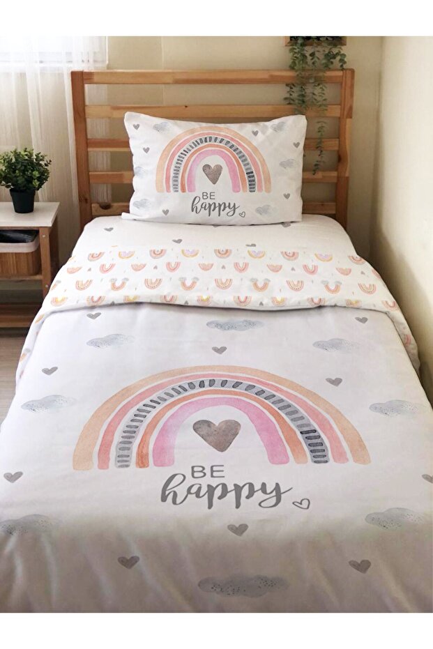 Rainbow Patterned Double Sided Set - Printed Single Duvet Cover Set White