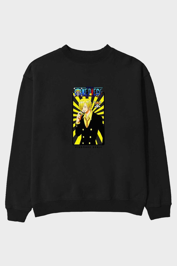 Sanji 4 Front Printed Black Oversize Sweatshirt Men's Women's Crew Neck