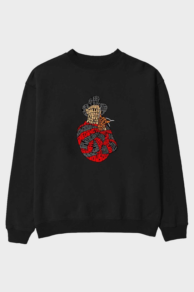 Sweet Dream Front Printed Black Oversize Sweatshirt Men's Women's Crew Neck