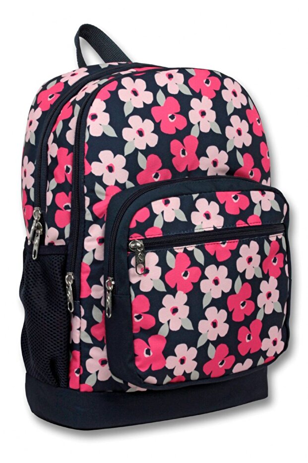 Cennec Four-Eye Primary School School Backpack - Girl - Black Red Flowers
