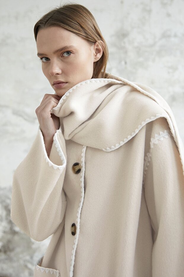 Jachetă Alira cu eșarfă - Stone - 2