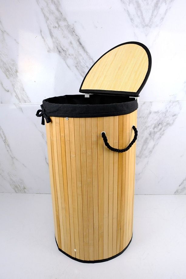 Yuvarlak Bambu Çamaşır Sepeti Naturel CL-6001-08 C1-1-121 - 2