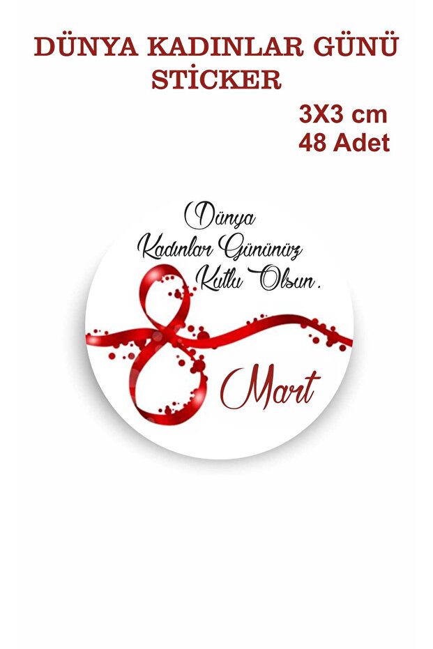 8 March International Women's Day Label 3x3 Cm 48 Pieces