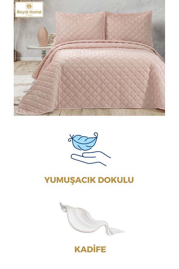 Selen Kadife Çift Kişilik Yatak Örtüsü Seti - 6